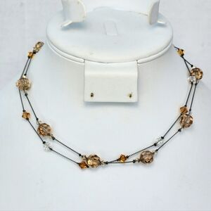 DABBY REID Swarovski Crystal Faceted Beads Hematite Plated Two Strand Necklace
